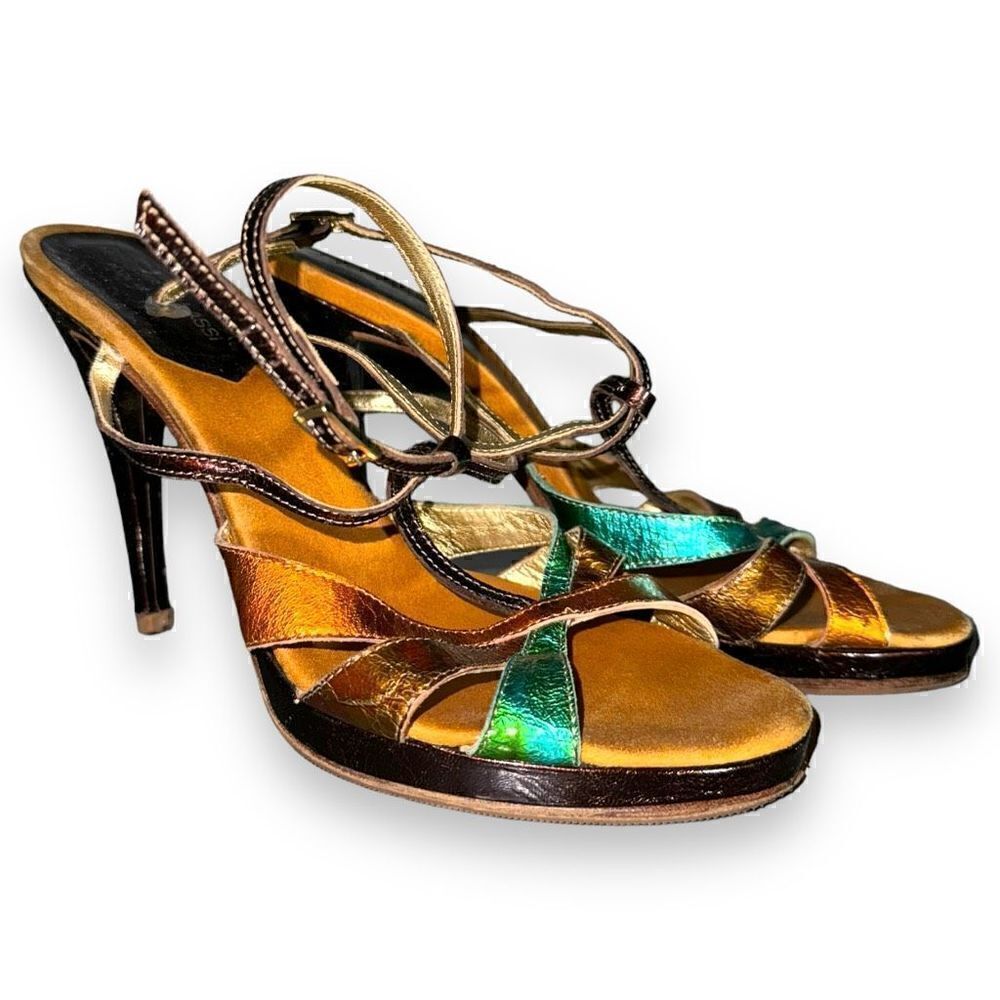 Giorgia Glassi Metalic Straps 3 Inch Heels Size 8 US 39 EU